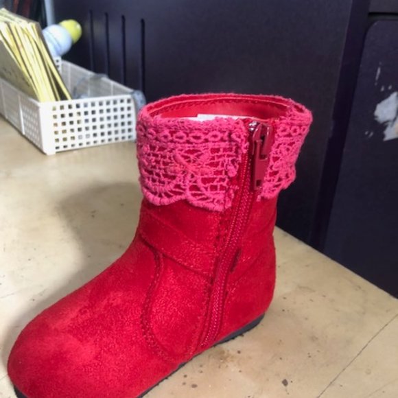 Baby Toddler Girl Faux Suede Round Toe Crochet Bow Ankle Riding Boot - Picture 12 of 12